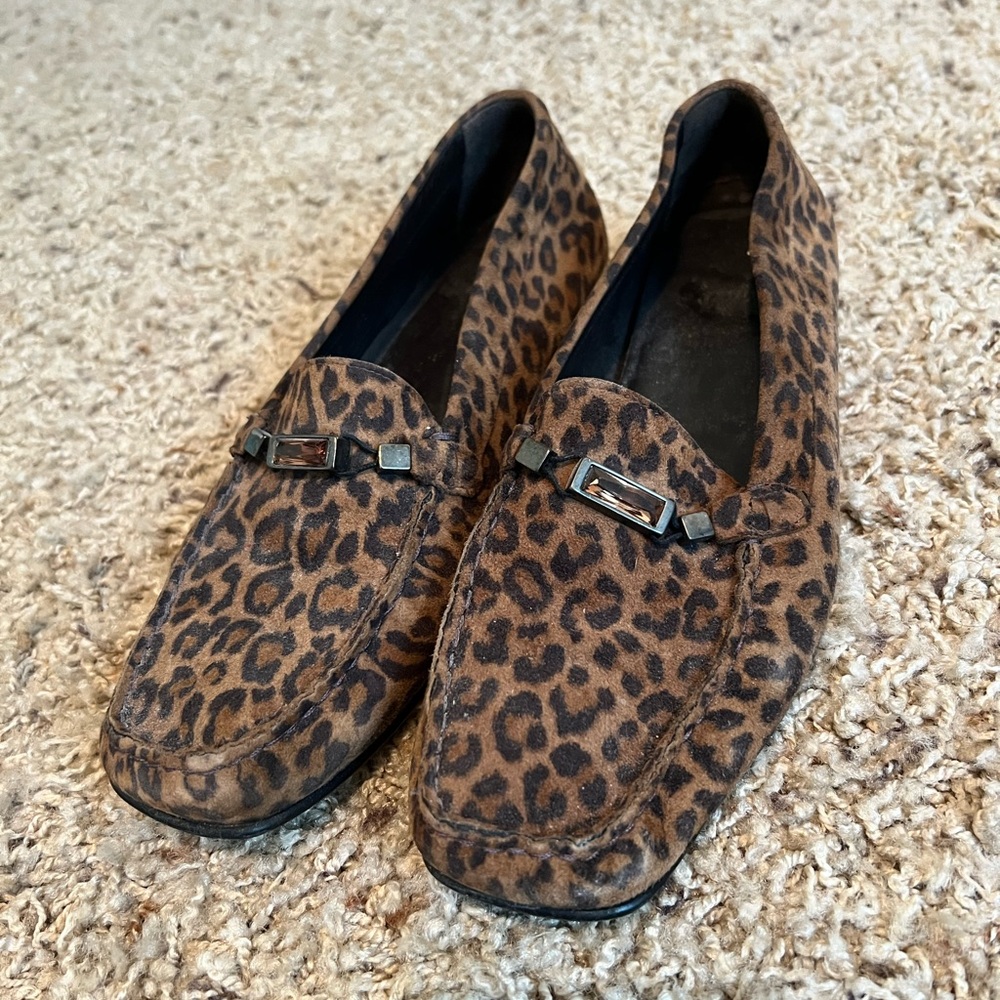 Stuart Weitzman Suede Leopard Print Loafers